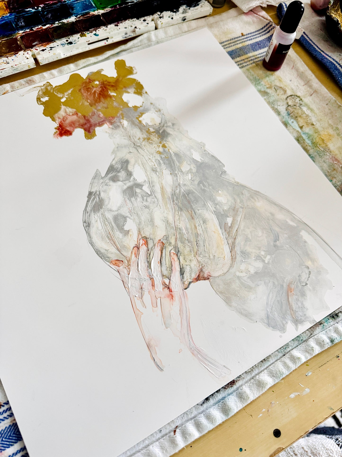 Veiled | Original Painting In Watercolor & Alcohol Ink On Paper | Wall Art Decor